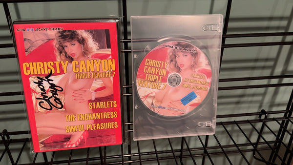 Christy Canyon Triple Feature 7 Alpha Blue Archives Signed by Christy Canyon Authentic DVD and Cover Certified